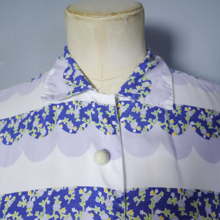 40s BLUE WHITE AND GREY TEA / SHIRT DRESS WITH SC… - image 8