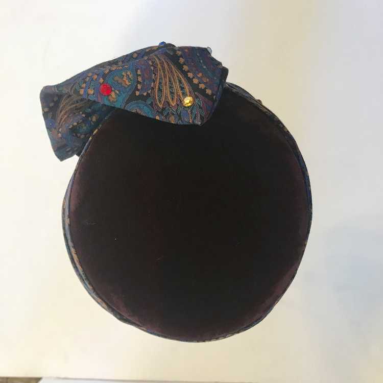 Paisley, Velvet & Rhinestone Turban Style Pillbox… - image 3