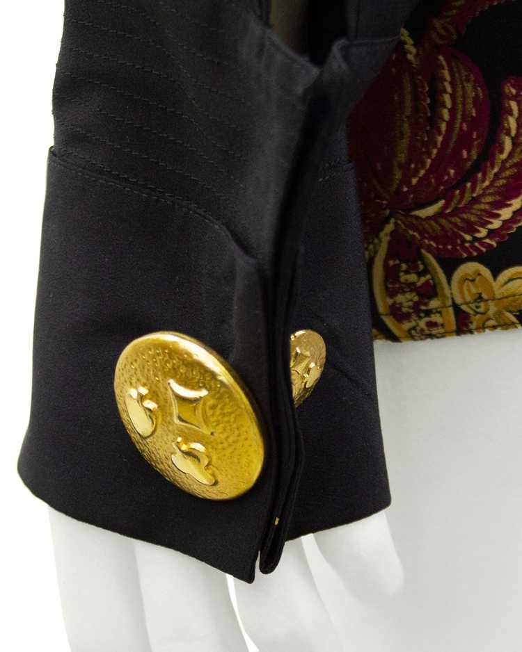 Versace Black Silk Shirt with Gold and Maroon Bot… - image 4