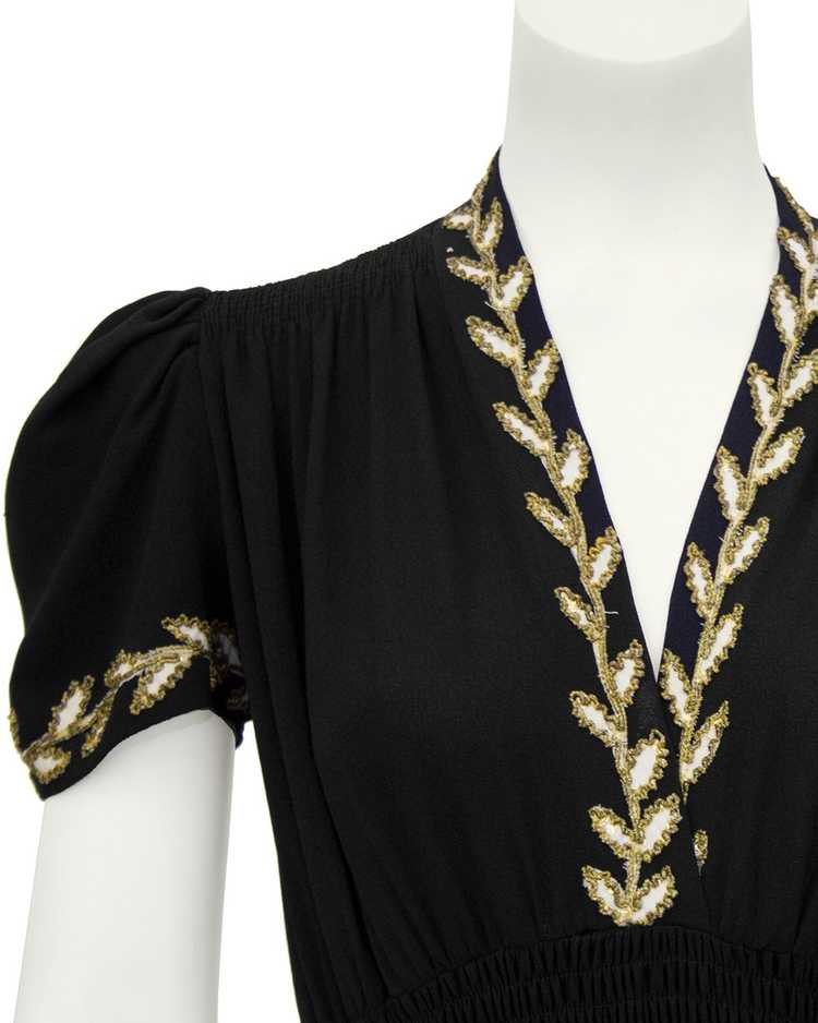 Black Moss Crepe and Gold Thread Evening Dress - image 5