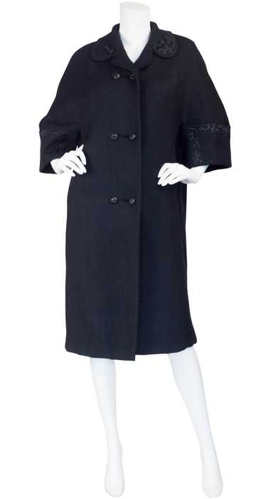 Styled by David 1950s Satin Trim Black Wool Coat