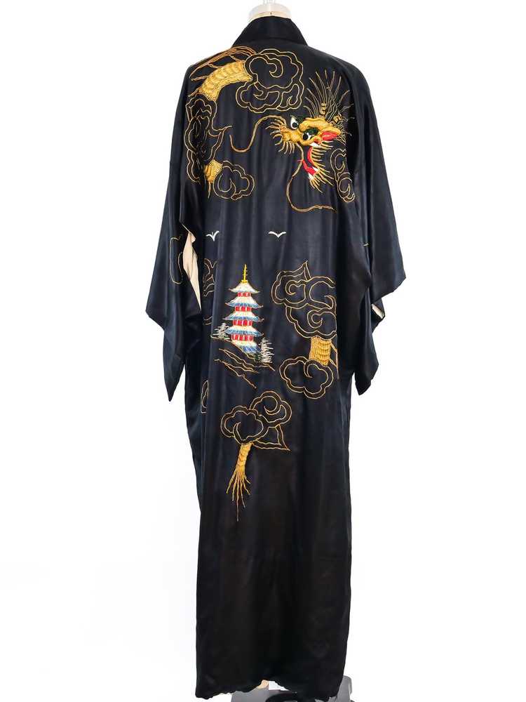 Dragon Embroidered Satin Robe - Gem