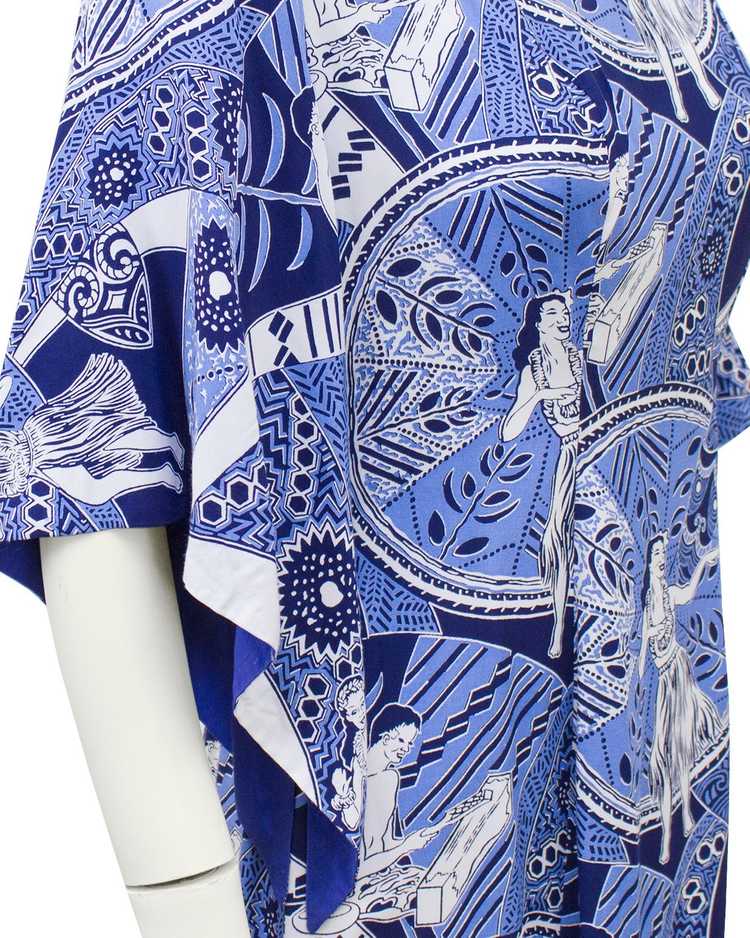 Blue Hawaiian Print Rayon Hostess Gown - image 5
