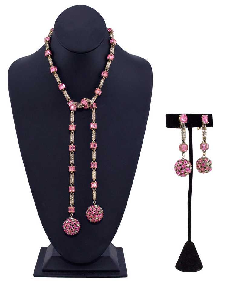 Pink Rhinestone Lariat & Earring Set - image 1