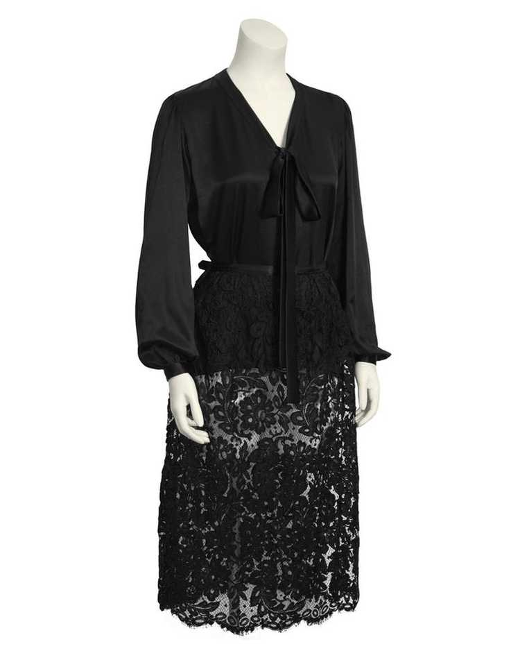 Yves Saint Laurent Black Satin Tie Top and Lace S… - image 1