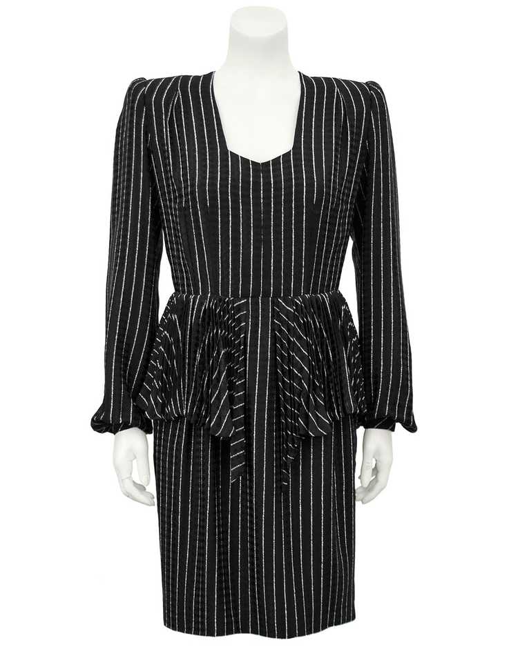 Andre Laug Black Silk Pinstriped Day Dress - image 3
