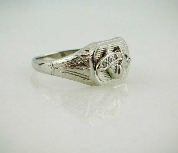 Vintage Diamond Shriner's White Gold Pinky Ring - image 2