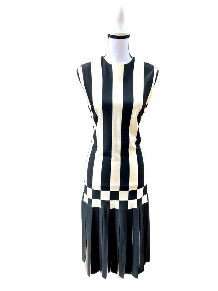 Vintage Mod Black & White Striped Dress - image 1