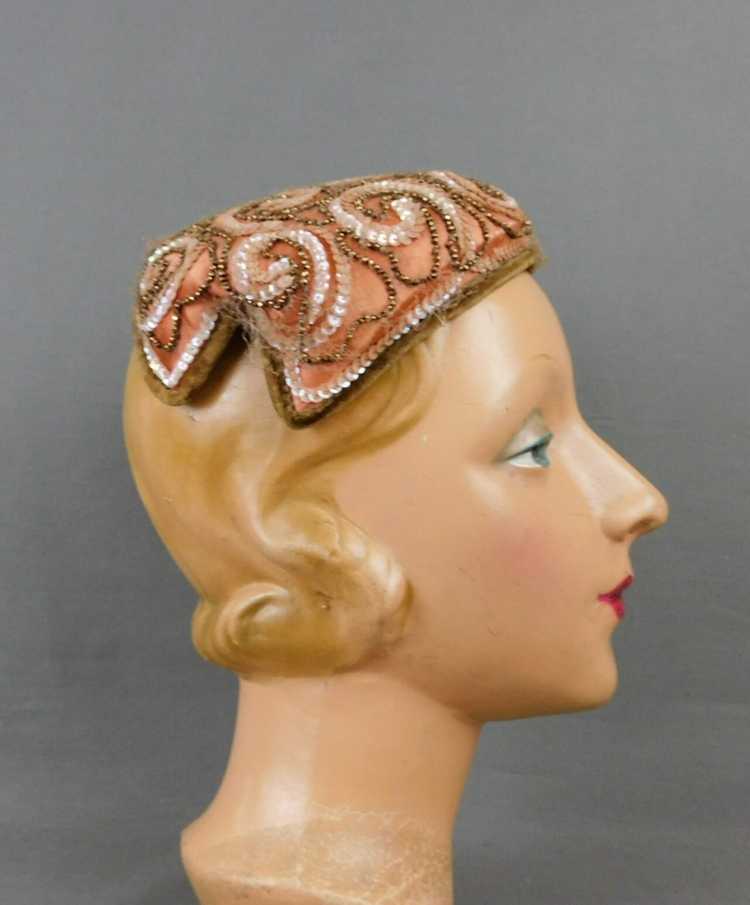 Vintage Beaded and Sequin Brown Satin Evening Hat… - image 6